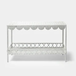 Madeleine White Rattan Scalloped Console Table|Mrs. Alice New