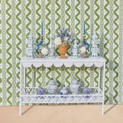 Madeleine White Rattan Scalloped Console Table|Mrs. Alice New