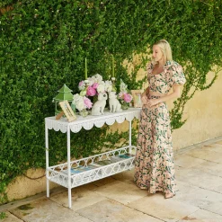 Madeleine White Rattan Scalloped Console Table|Mrs. Alice New