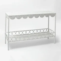 Madeleine White Rattan Scalloped Console Table|Mrs. Alice Best