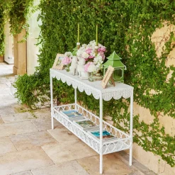 Madeleine White Rattan Scalloped Console Table|Mrs. Alice Best