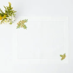 Mimosa White Linen Placemats & Napkins (Set Of 4)|Mrs. Alice