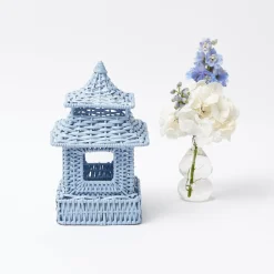 Mini Blue Rattan Pagoda Lanterns (Pair)|Mrs. Alice Clearance