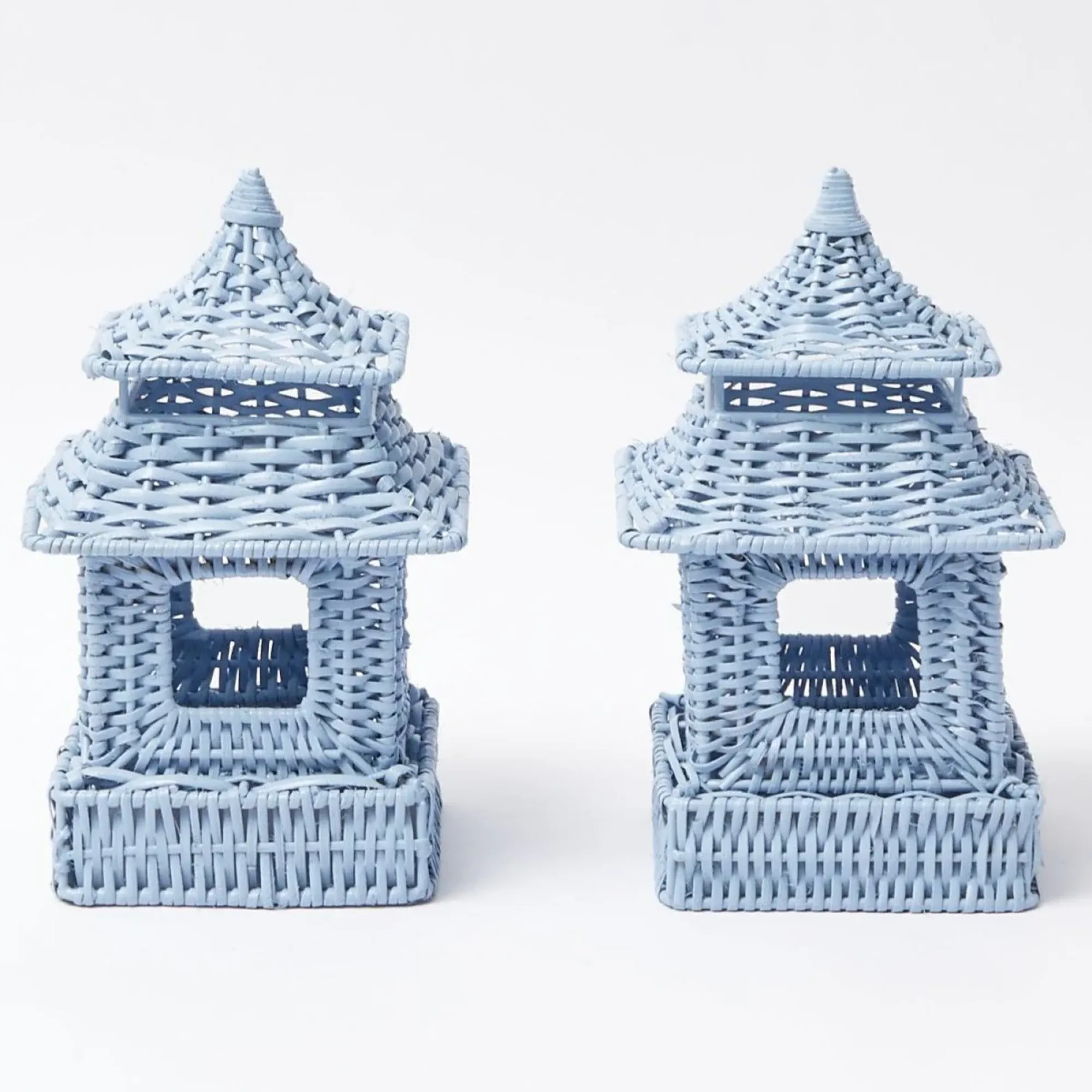 Mini Blue Rattan Pagoda Lanterns (Pair)|Mrs. Alice Hot