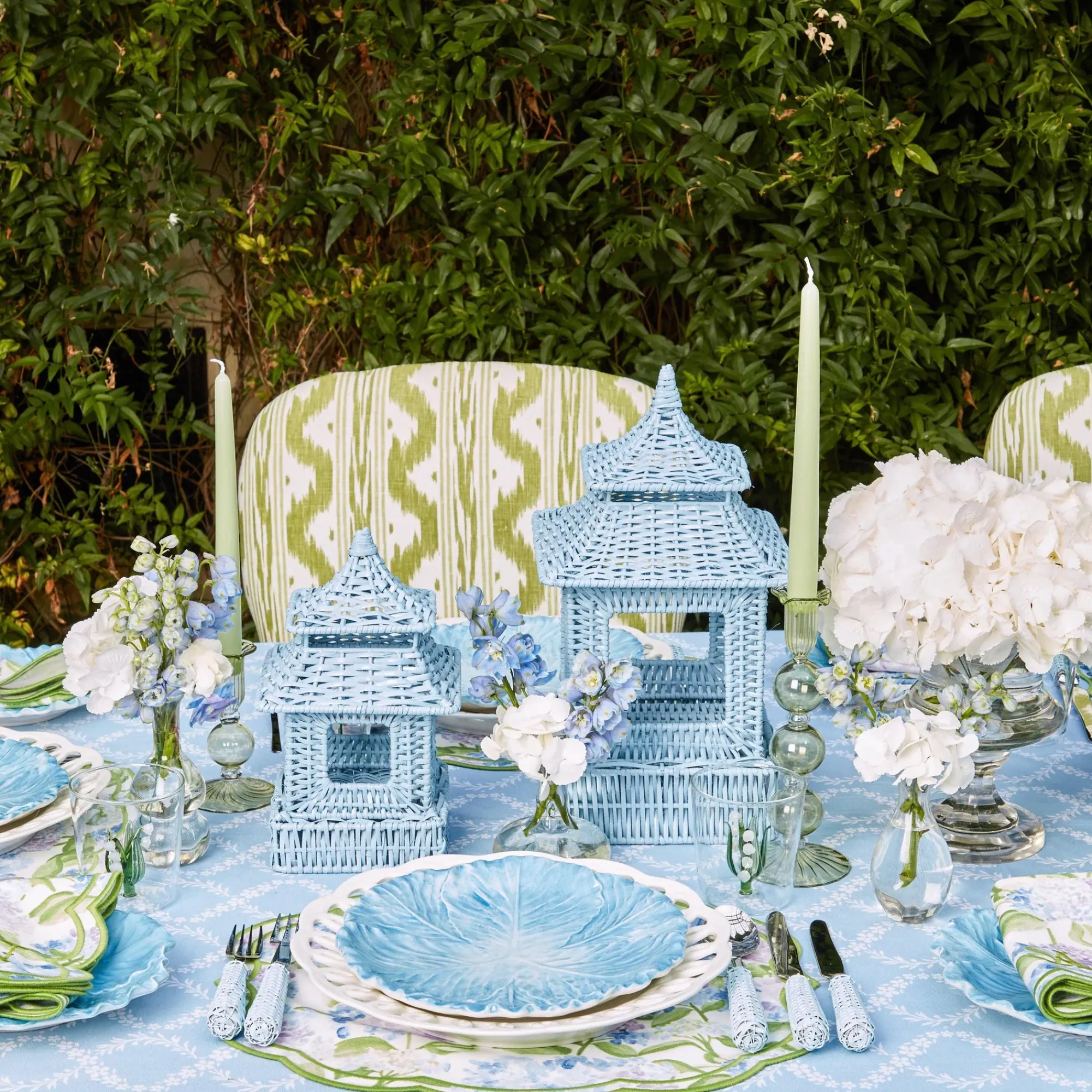 Mini Blue Rattan Pagoda Lanterns (Pair)|Mrs. Alice Hot