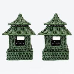 Mini Green Rattan Pagoda Lantern (Pair)|Mrs. Alice Outlet