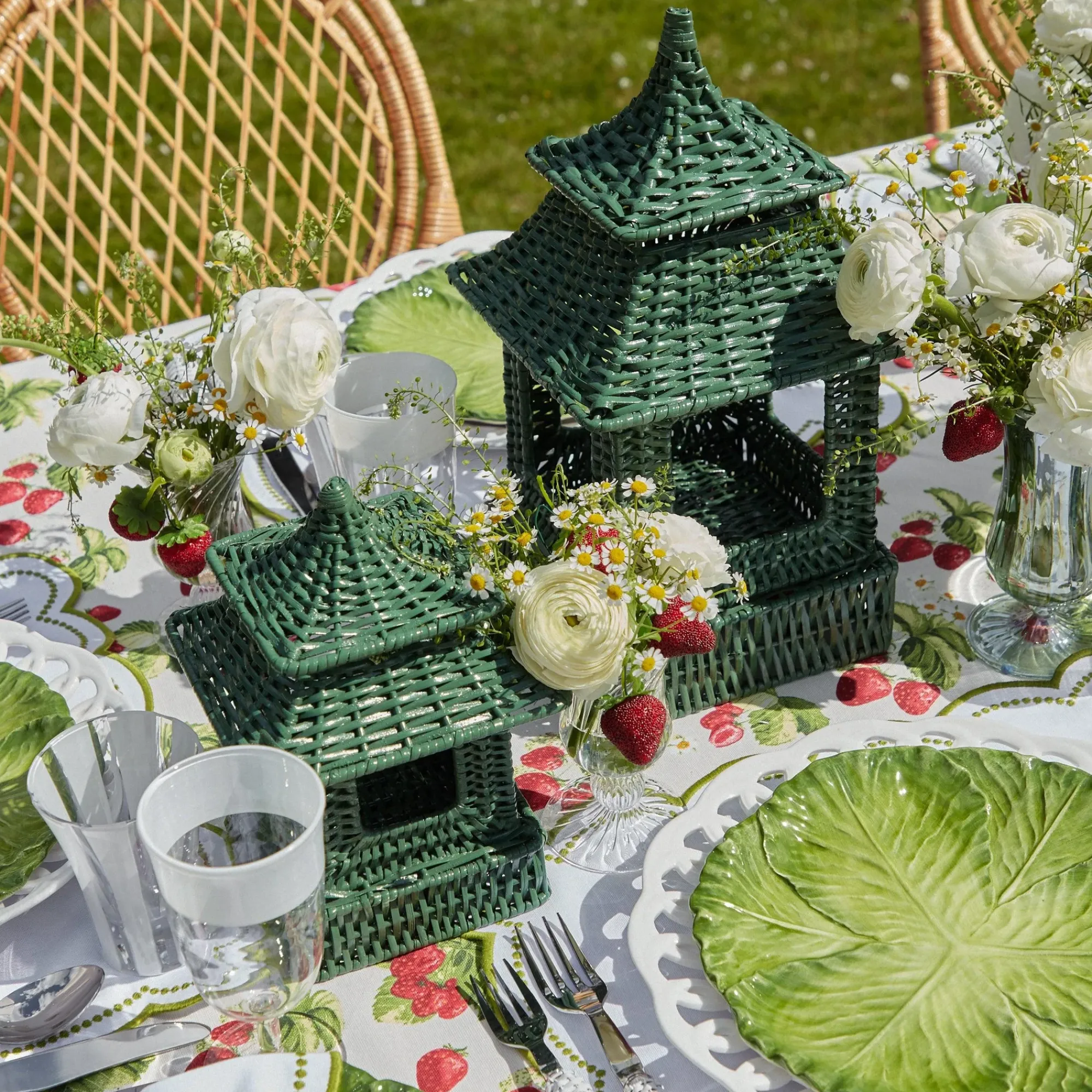 Mini Green Rattan Pagoda Lantern (Pair)|Mrs. Alice Outlet