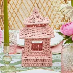 Mini Pink Rattan Pagoda Lanterns (Pair)|Mrs. Alice