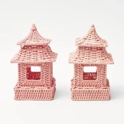Mini Pink Rattan Pagoda Lanterns (Pair)|Mrs. Alice Outlet