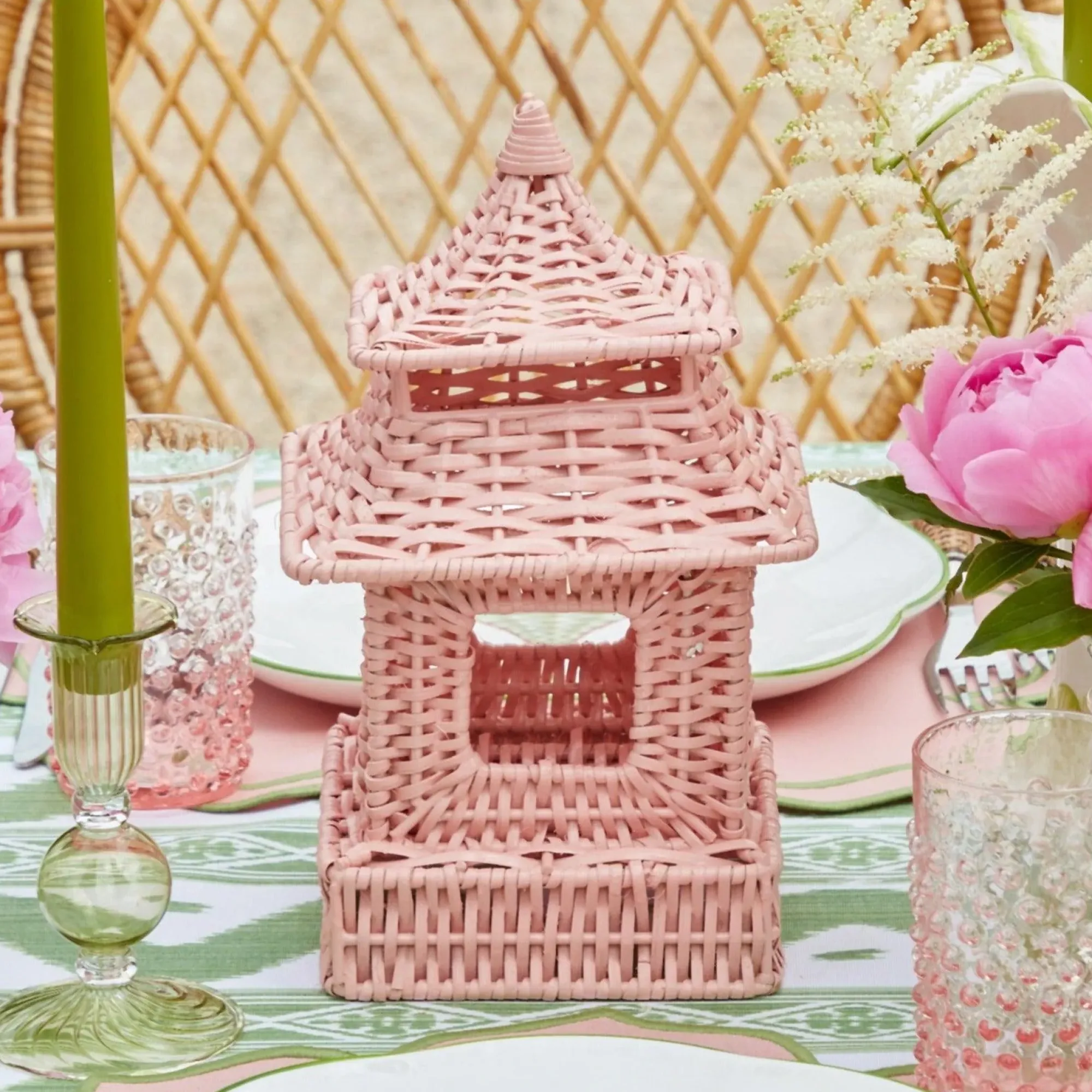 Mini Pink Rattan Pagoda Lanterns (Pair)|Mrs. Alice Outlet