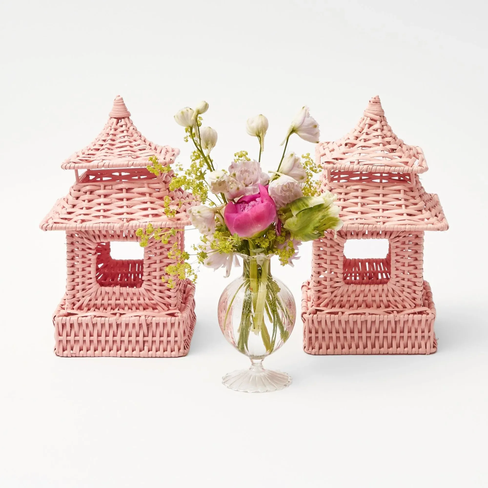 Mini Pink Rattan Pagoda Lanterns (Pair)|Mrs. Alice Outlet