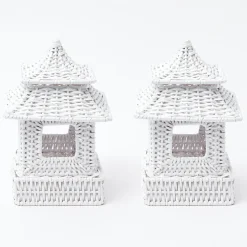 Mini White Rattan Pagoda Lanterns (Pair)|Mrs. Alice Best