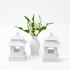 Mini White Rattan Pagoda Lanterns (Pair)|Mrs. Alice Clearance