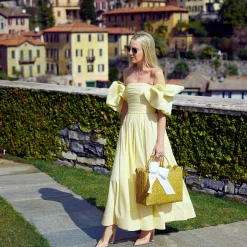 Rattan Tote Bag (White Bow)|Mrs. Alice Outlet