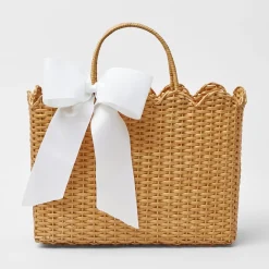 Rattan Tote Bag (White Bow)|Mrs. Alice Online