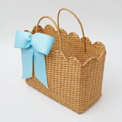 Rattan Tote Bag (Blue Bow)|Mrs. Alice Sale