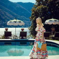 Rattan Tote Bag (Blue Bow)|Mrs. Alice Sale