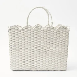 White Rattan Tote Bag (White Bow)|Mrs. Alice Sale