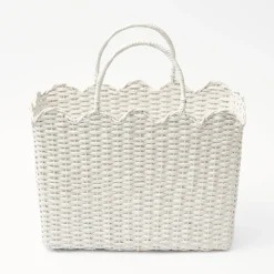 White Rattan Tote Bag (Blue Bow)|Mrs. Alice Outlet