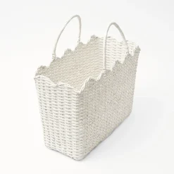 White Rattan Tote Bag (Blue Bow)|Mrs. Alice Sale