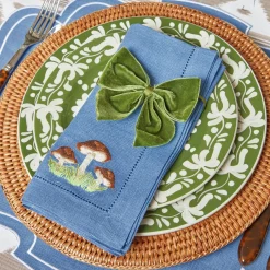 Mushroom Blue Linen Napkins (Set Of 4)|Mrs. Alice Discount
