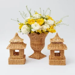 Natural Rattan Pagoda & Urn Vase Set|Mrs. Alice
