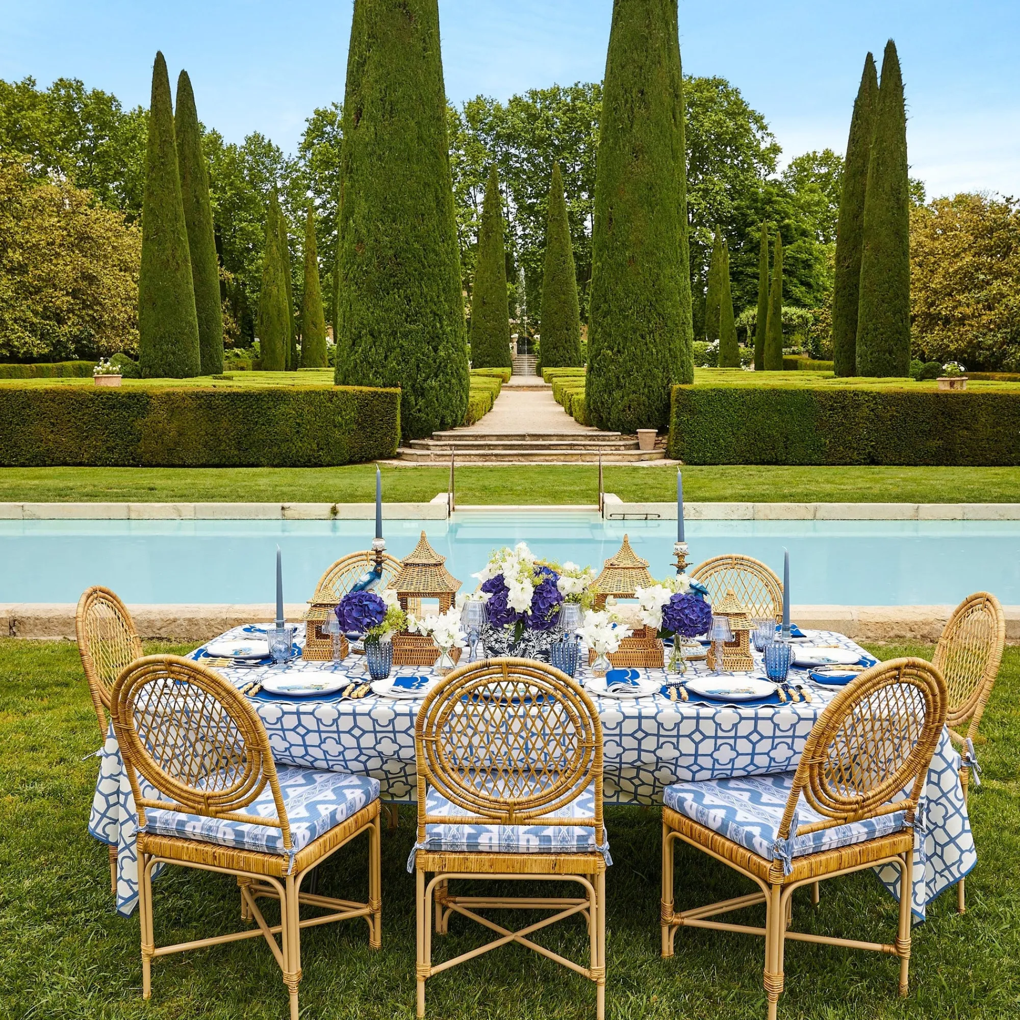 Navy Blue Floral Tole Scalloped Planter|Mrs. Alice