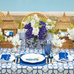 Navy Blue Floral Tole Scalloped Planter|Mrs. Alice