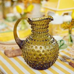 Olive Green Hobnail Jug & Glasses (Set Of 6)|Mrs. Alice New