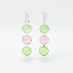 Pink & Green Camille Candle Holder (Pair)|Mrs. Alice Discount
