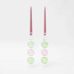 Pink & Green Camille Candle Holder (Pair)|Mrs. Alice Discount