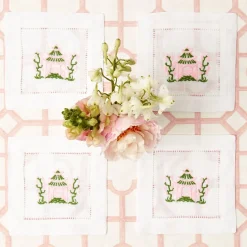 Pink & Green Pagoda Cocktail Napkins (Set Of 4)|Mrs. Alice