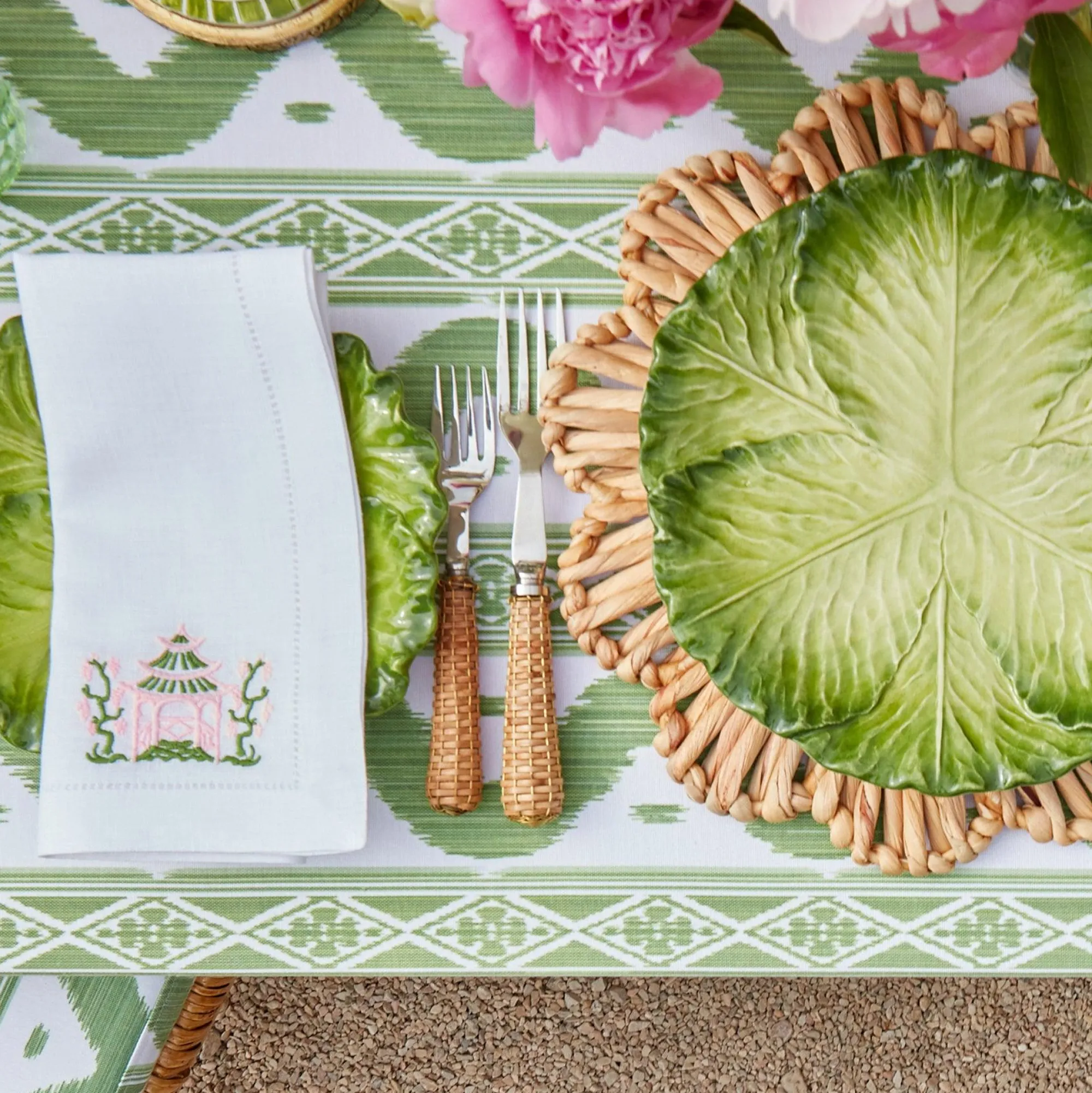 Pink & Green Pagoda Napkins (Set Of 4)|Mrs. Alice