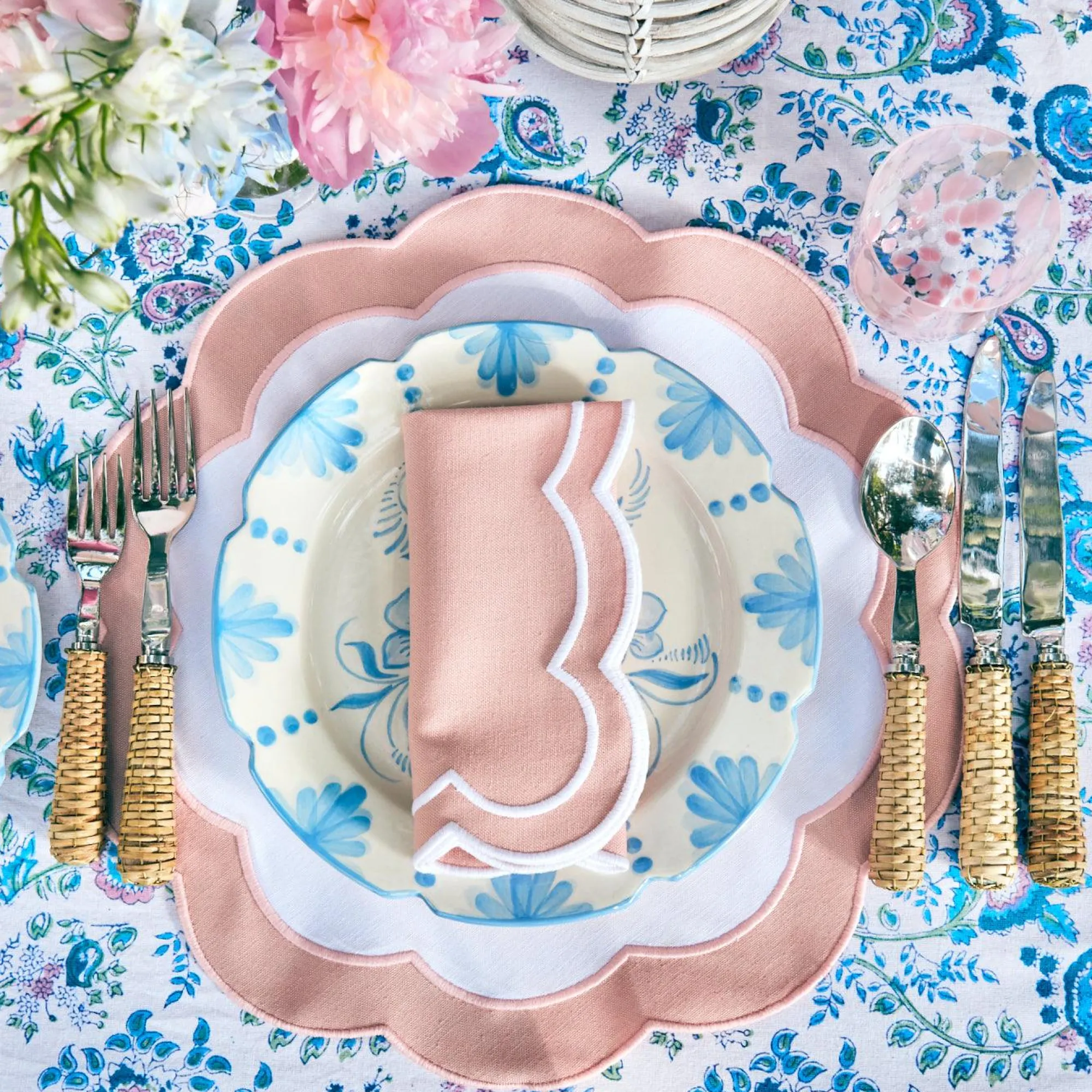 Pink Applique Napkins (Set Of 4)|Mrs. Alice Discount