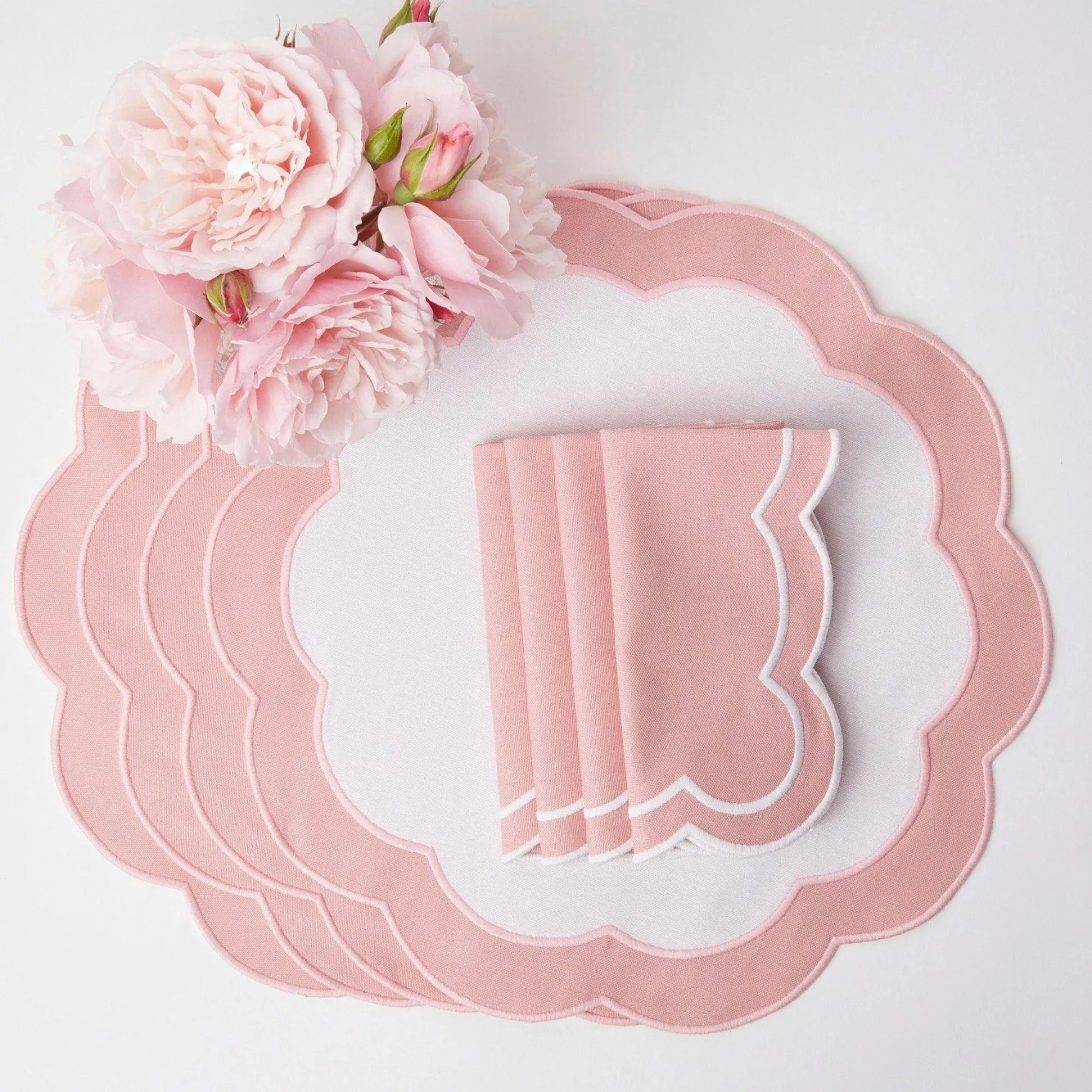 Pink Applique Placemats & Napkins (Set Of 4)|Mrs. Alice Best