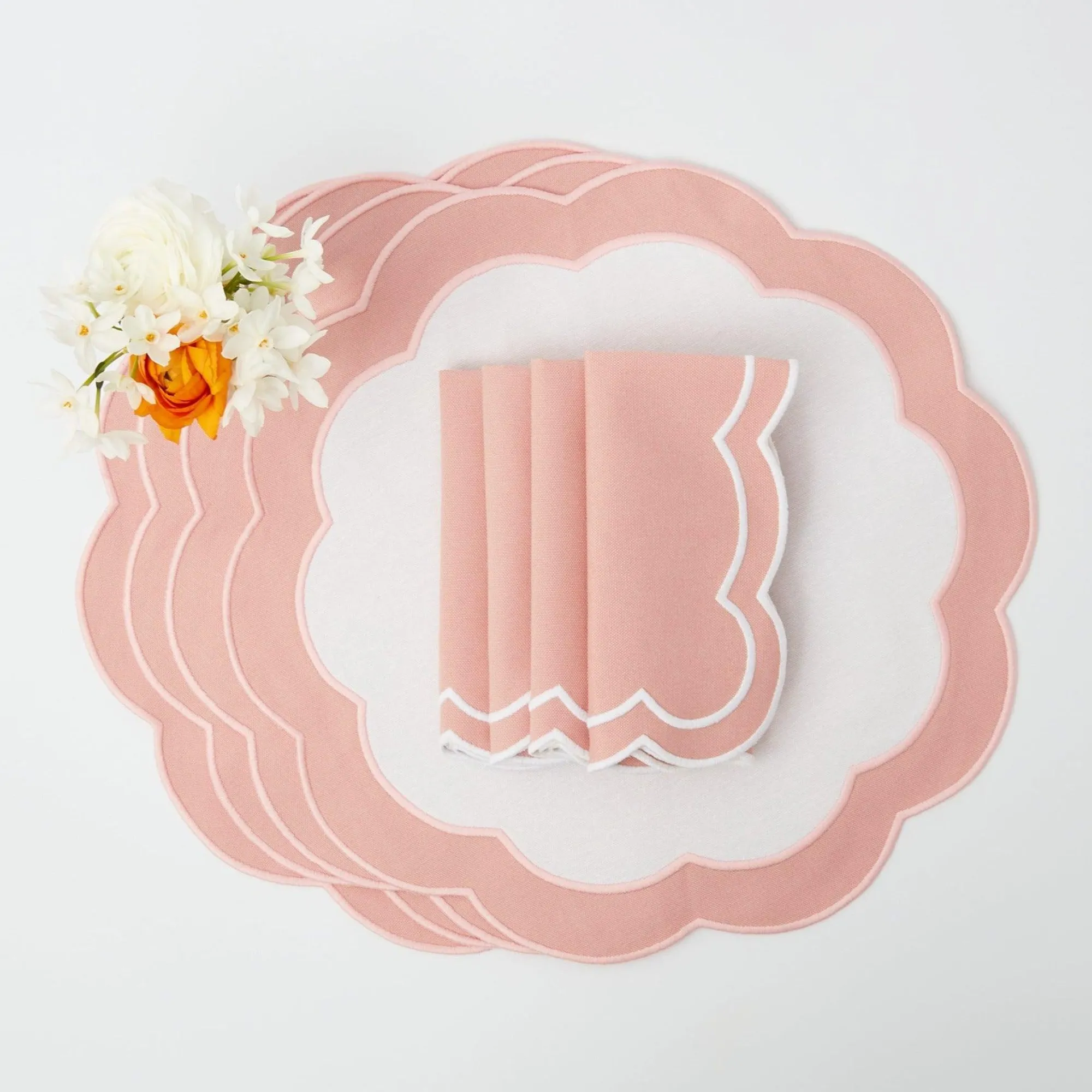 Pink Applique Placemats & Napkins (Set Of 4)|Mrs. Alice Best