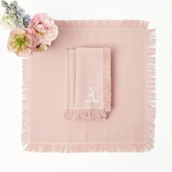 Pink Bamboo, Water Hyacinth & Pink Fringe Linen Set|Mrs. Alice