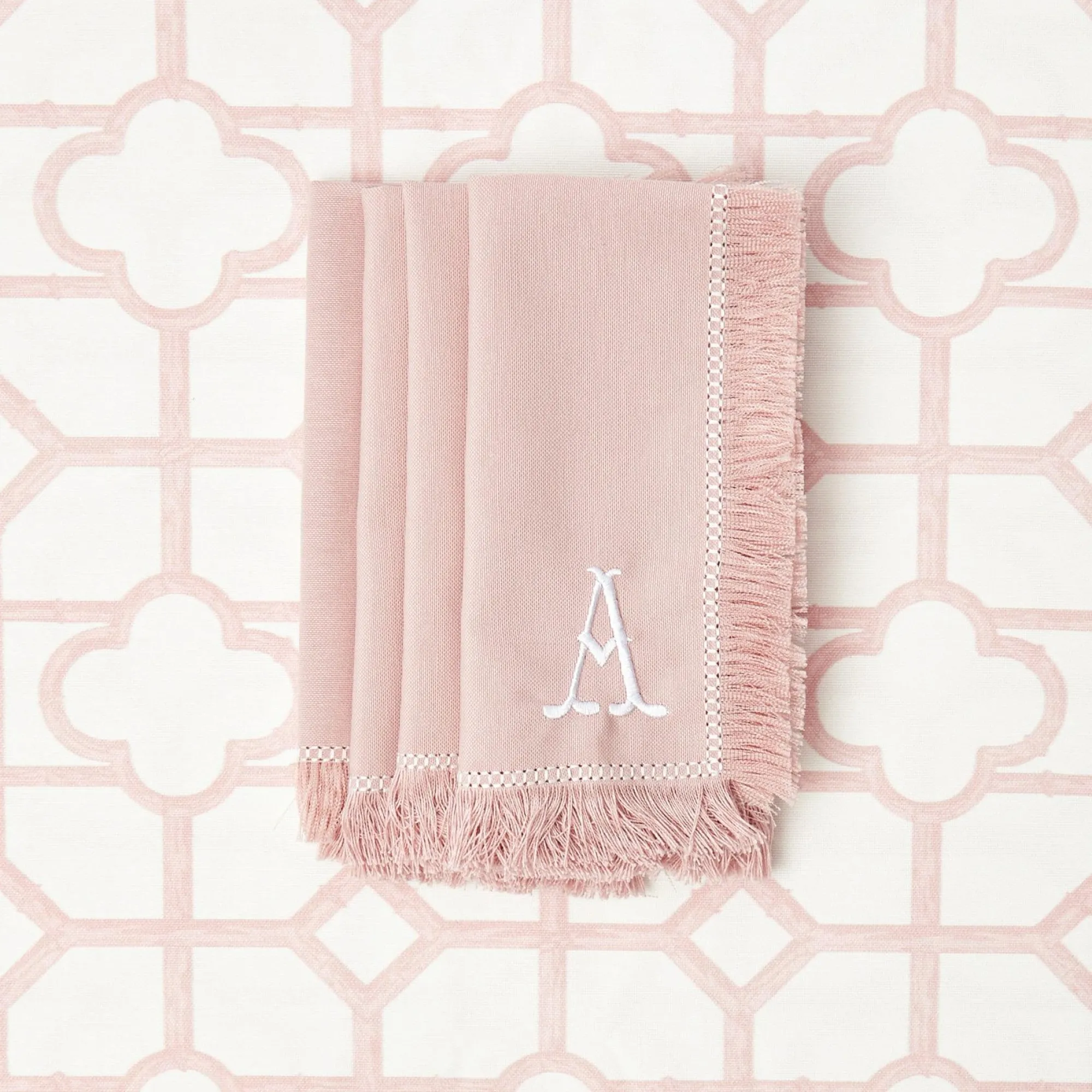 Pink Bamboo, Water Hyacinth & Pink Fringe Linen Set|Mrs. Alice