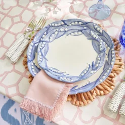 Pink Bamboo, Water Hyacinth & Pink Fringe Linen Set|Mrs. Alice