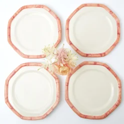Pink Geometric Bamboo Dinner Plate (Set Of 4)|Mrs. Alice Outlet