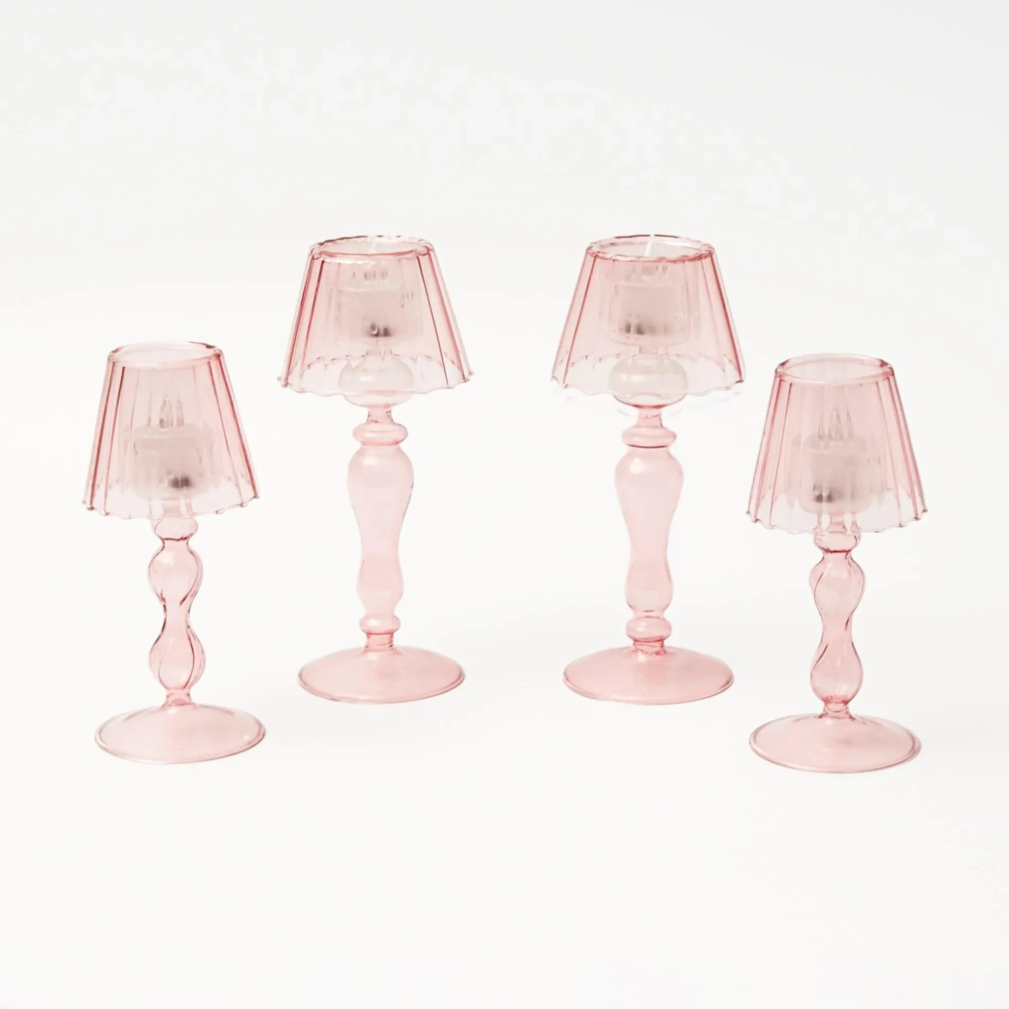 Pink Glass Lantern Tea Light Holder Set|Mrs. Alice Outlet
