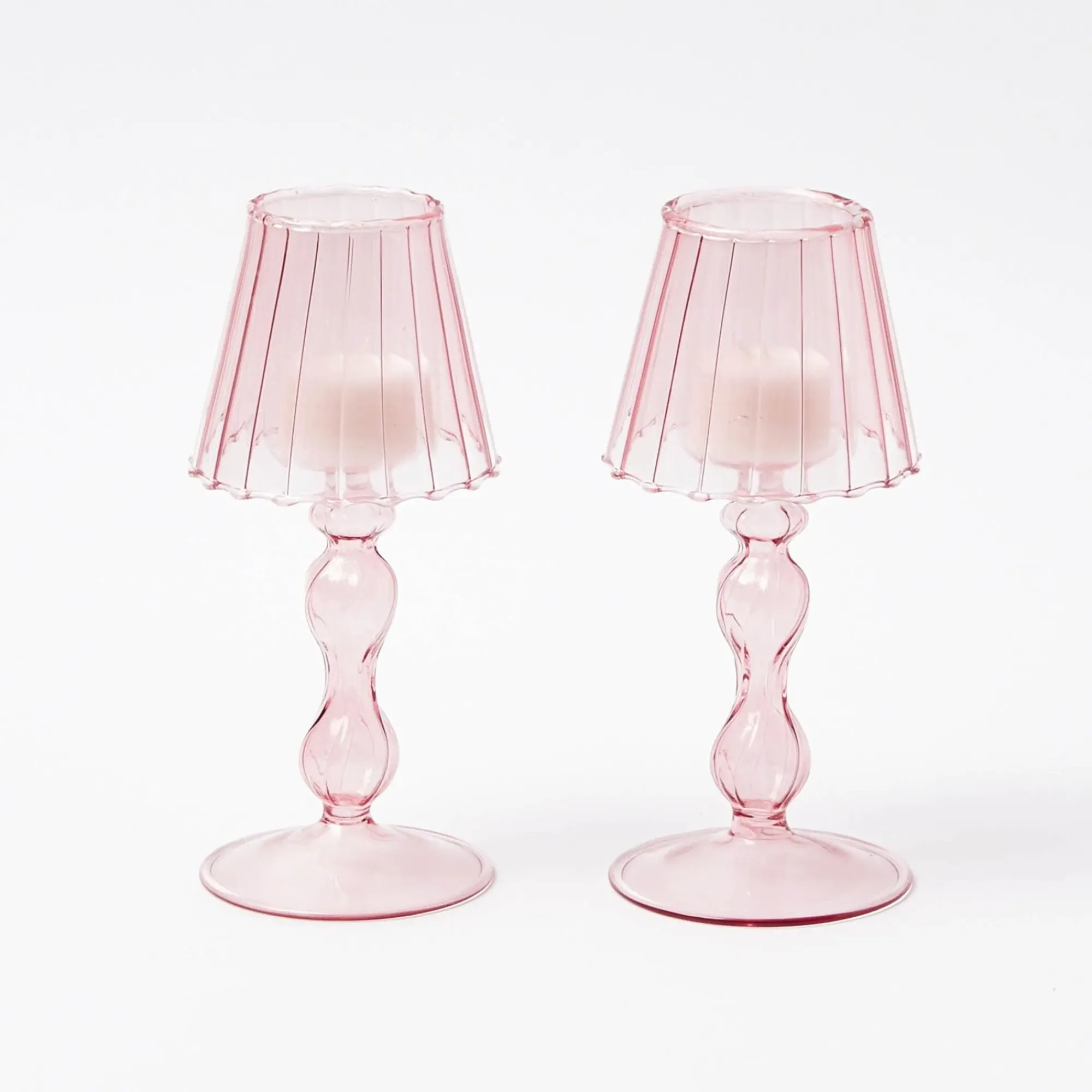 Pink Glass Lantern Tea Light Holder (Pair) - 18Cm|Mrs. Alice Sale