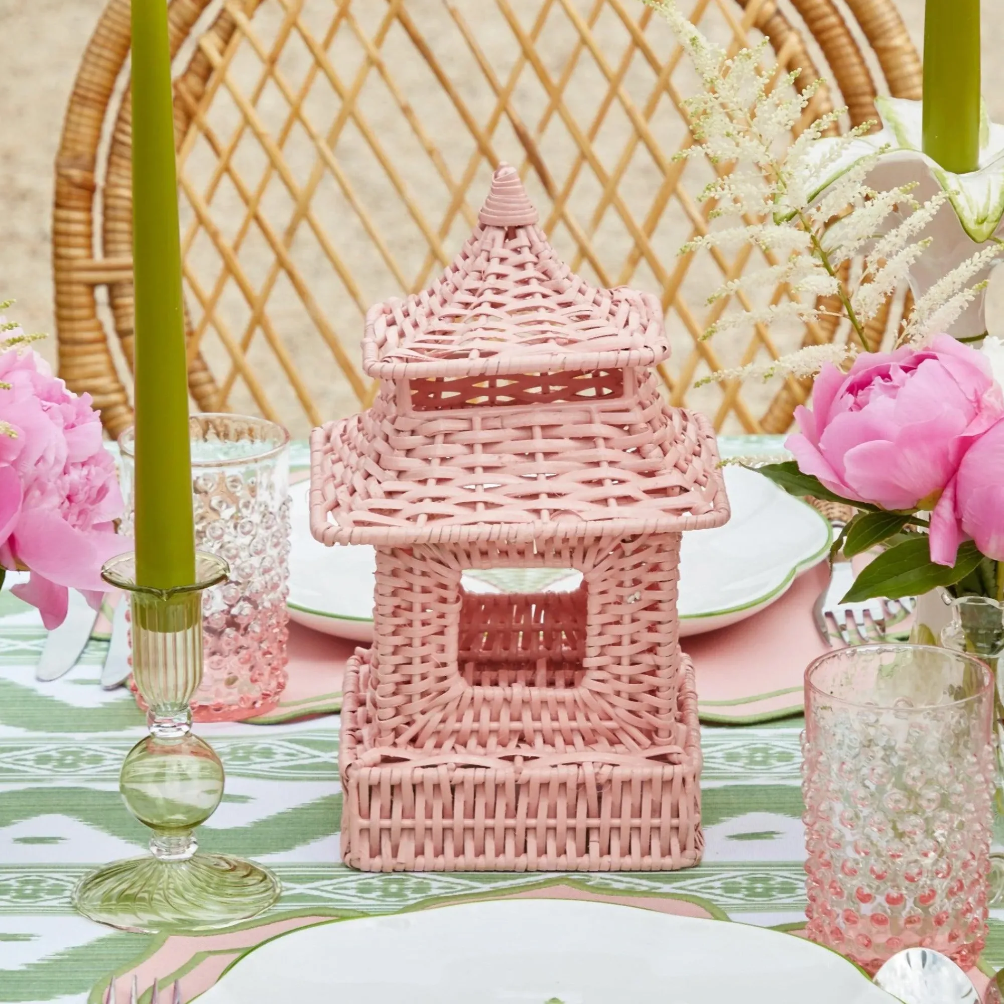 Pink Rattan Pagoda Lantern Set|Mrs. Alice Clearance