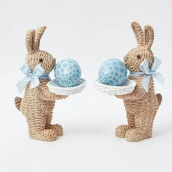 Rattan Blue Ribboned Rabbit With Basket (Pair)|Mrs. Alice Outlet