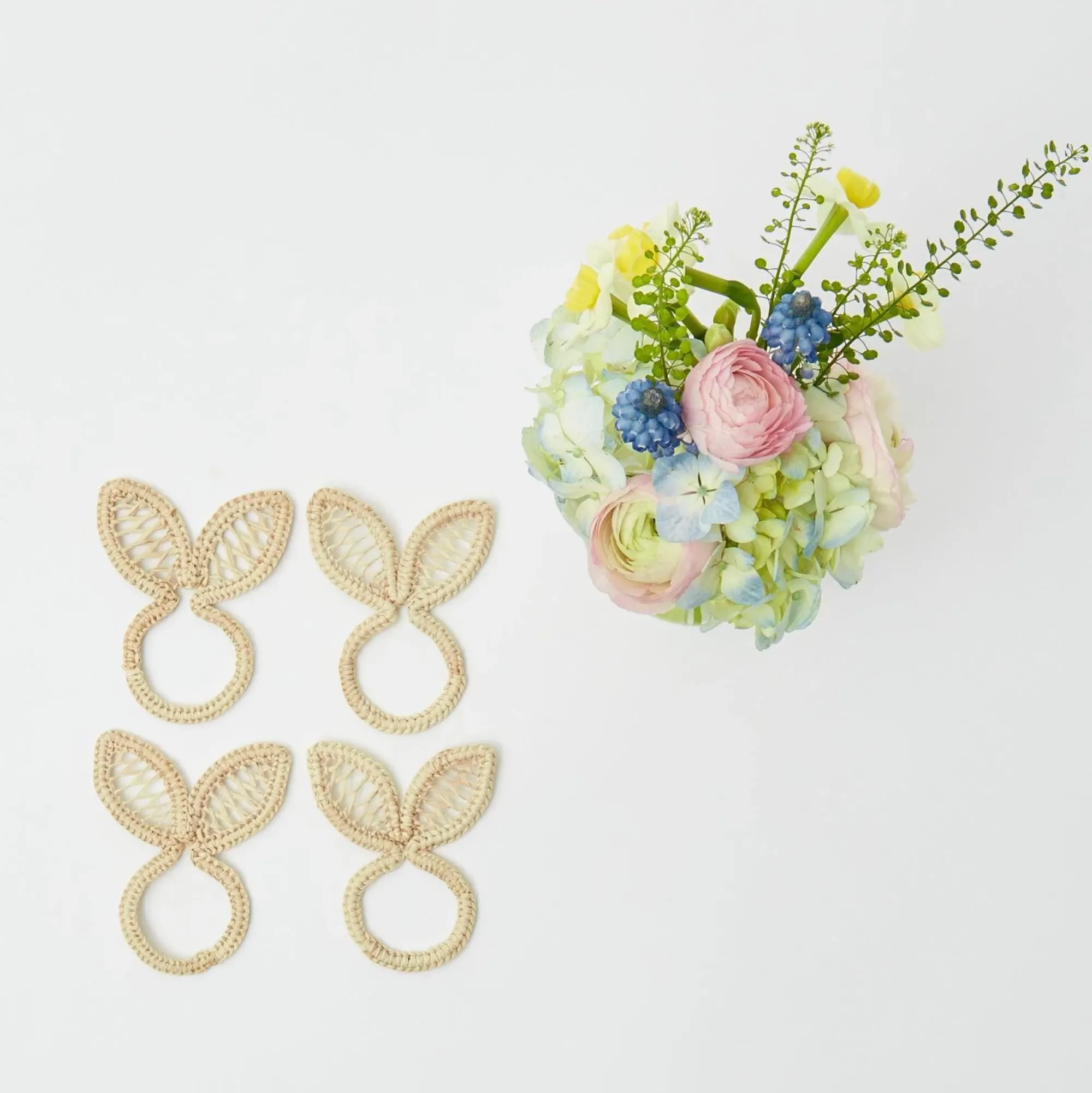 Rattan Bunny Napkin Rings (Set Of 4)|Mrs. Alice