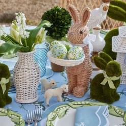 Rattan Ribboned Rabbit With Basket (Pair)|Mrs. Alice Best