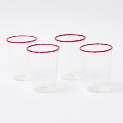 Red Rim Water Glasses (Set Of 4)|Mrs. Alice Best