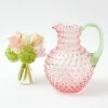 Rose Hobnail Jug With Emerald Handle & Glasses (Set Of 6)|Mrs. Alice