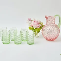 Rose Hobnail Jug With Emerald Handle|Mrs. Alice Outlet