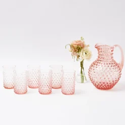 Rose Pink Hobnail Water Glasses & Jug Set|Mrs. Alice Best